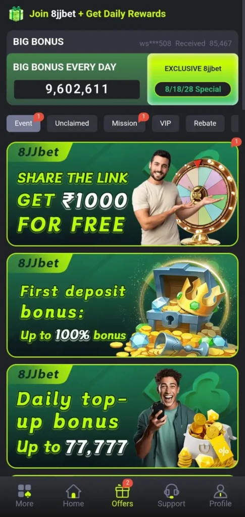 Daily Promotions in 8JJBET Game