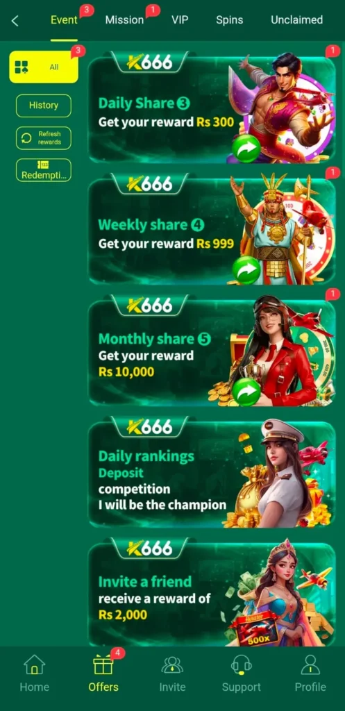 Daily Bonuses in K999 Game