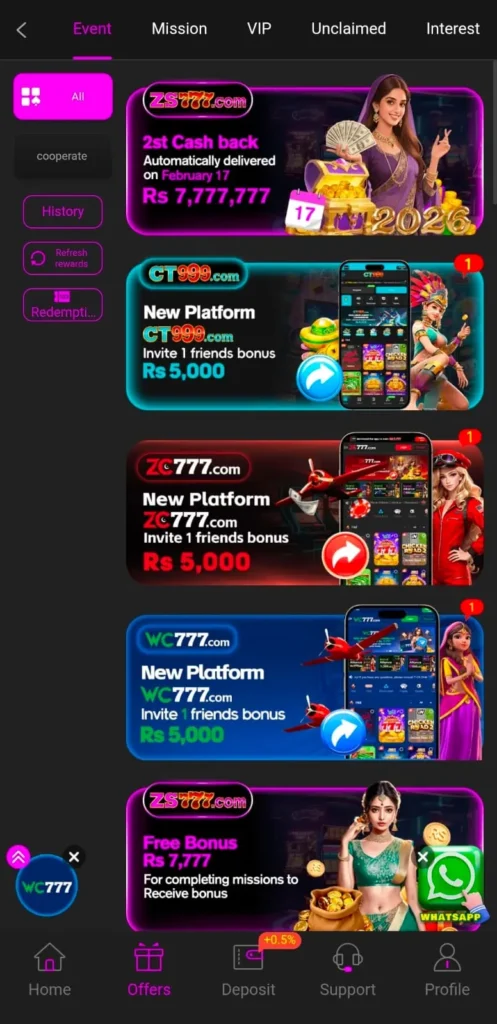 Daily Bonuses in ZS777 Game