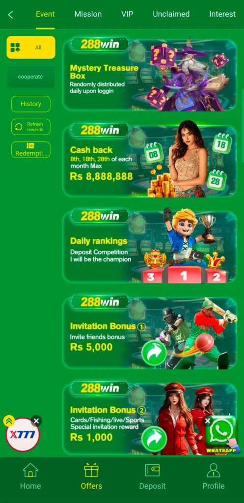 Just Register & get 500PKR Rewards in 288WIN Game
