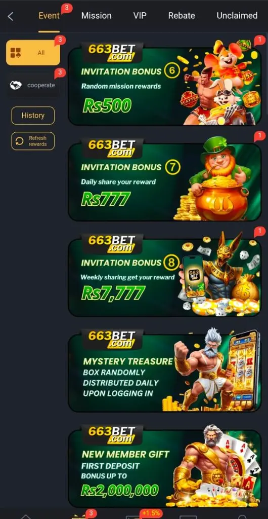 Invite Friends and get real Money Rewards on 663BET Game.