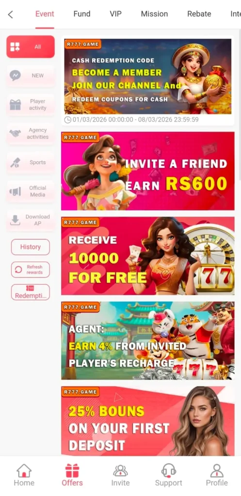  Daily Bonuses in R777 Game