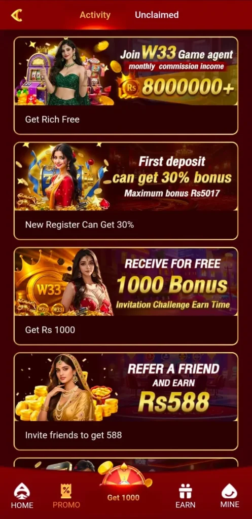 Daily Bonuses in W333 Game.