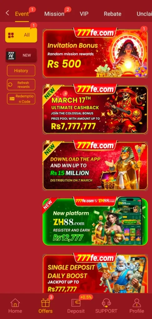 Daily Bonuses in 777FE Game.