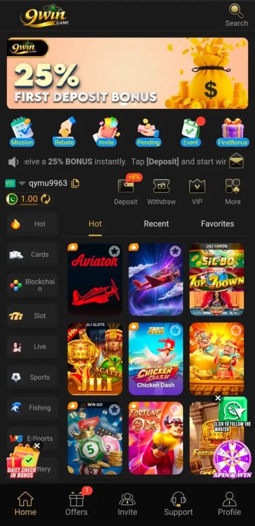 9Win Game Dashboard image.