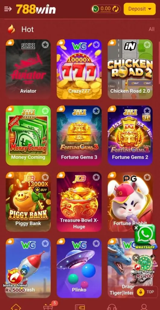 788 Win Game interface screen shot image.