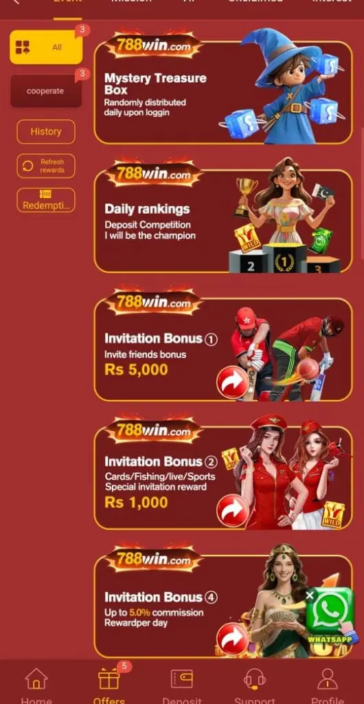 Daily Bonuses on 788 Win Game.