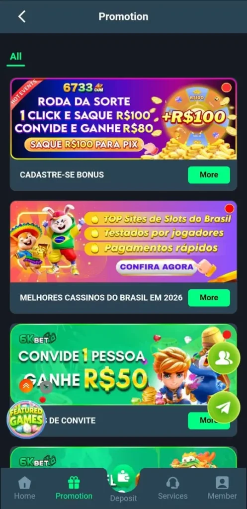 Daily Bonuses on 6KBET Game.